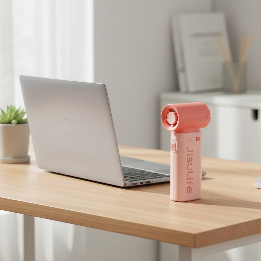 JISULIFE Ventilateur Portable Turbo 5000 mAh en situation dans une chambre