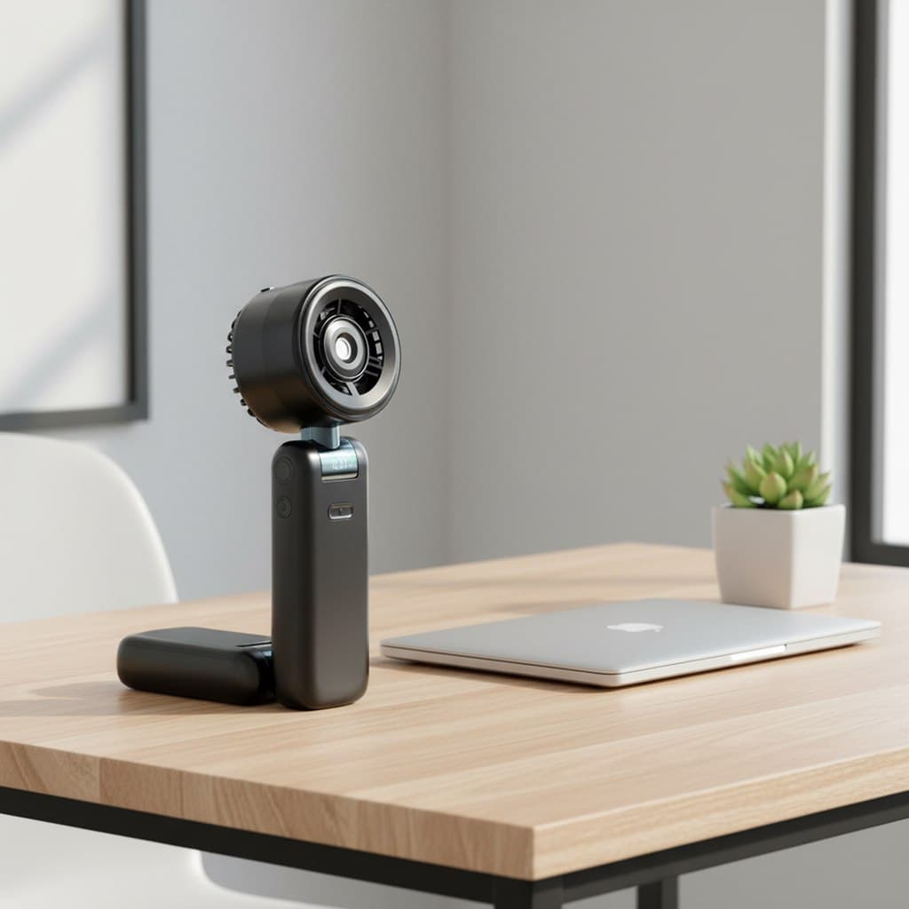 Wrischan Mini Turbo Ventilateur Portable Brumisateur S42 en situation dans une chambre